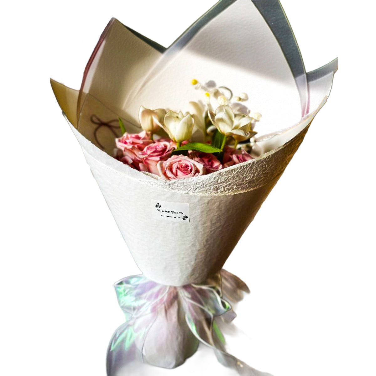 Pure White Melody – Pink Rose & White Tulip Bouquet