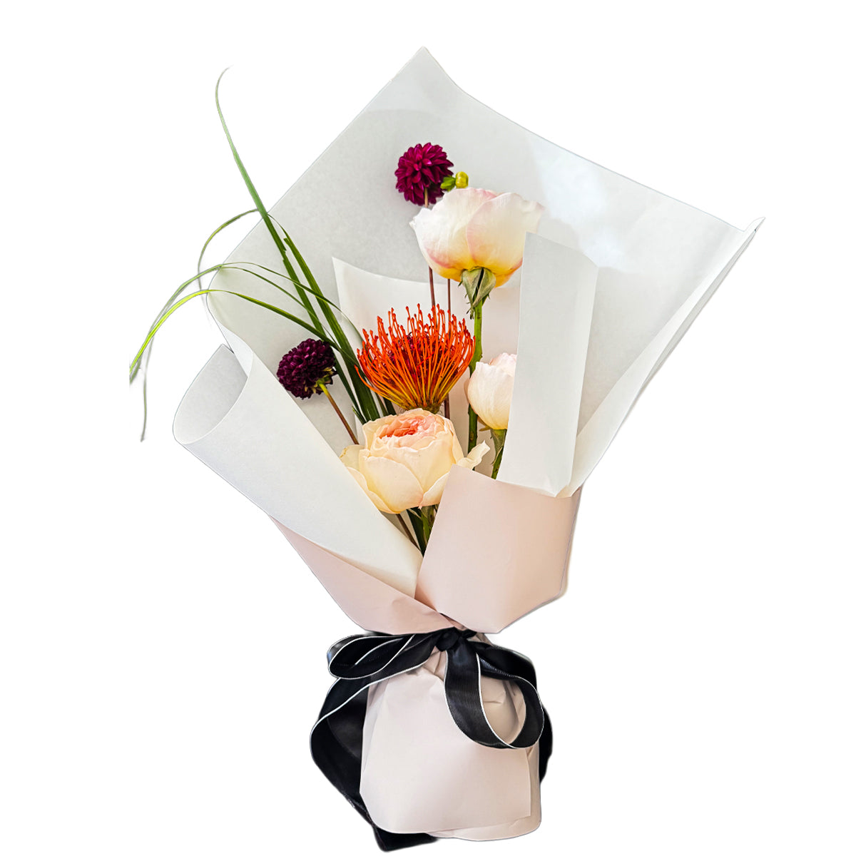 Serenade of Bloom – Blush, Maroon & Protea Bouquet