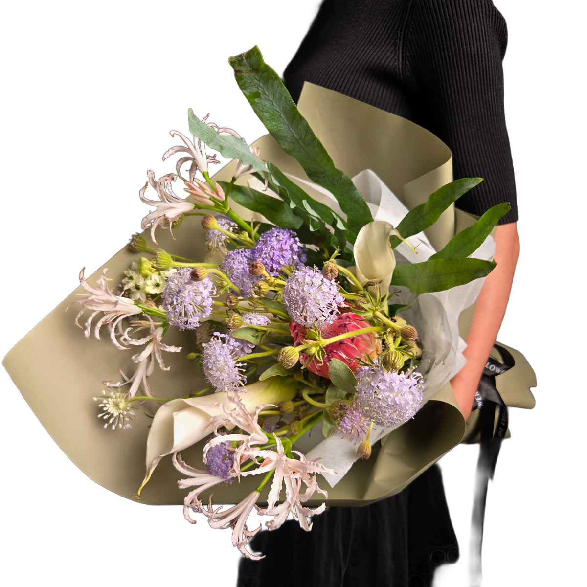 Poetry of Dawn – Princess Protea & Pastel Lily Art Bouquet