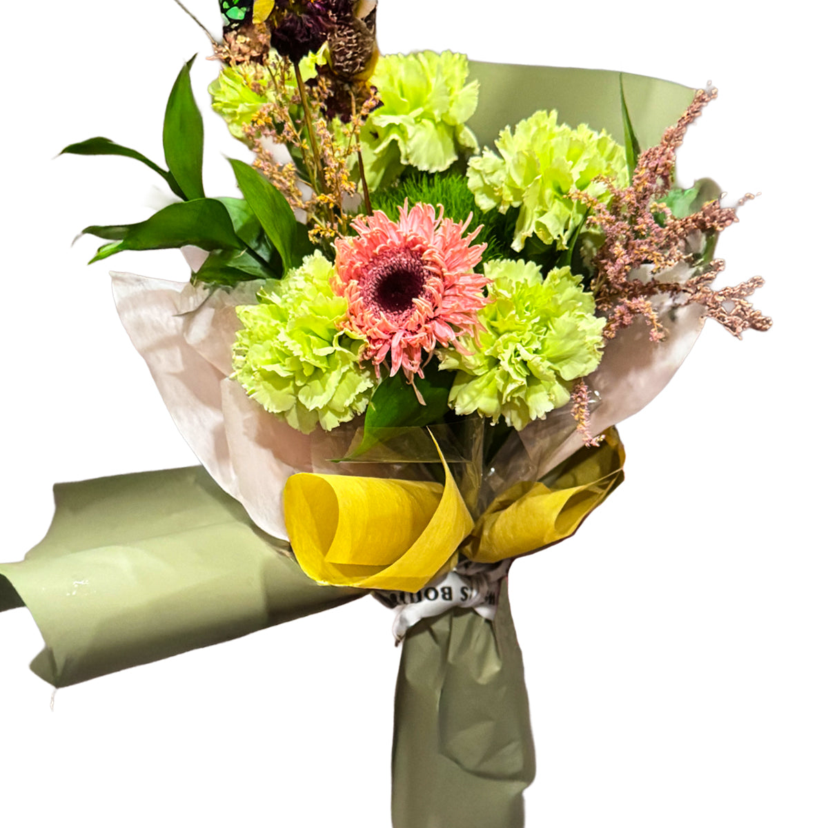 Spring Whisper – Green Carnation & Pink Gerbera Bouquet