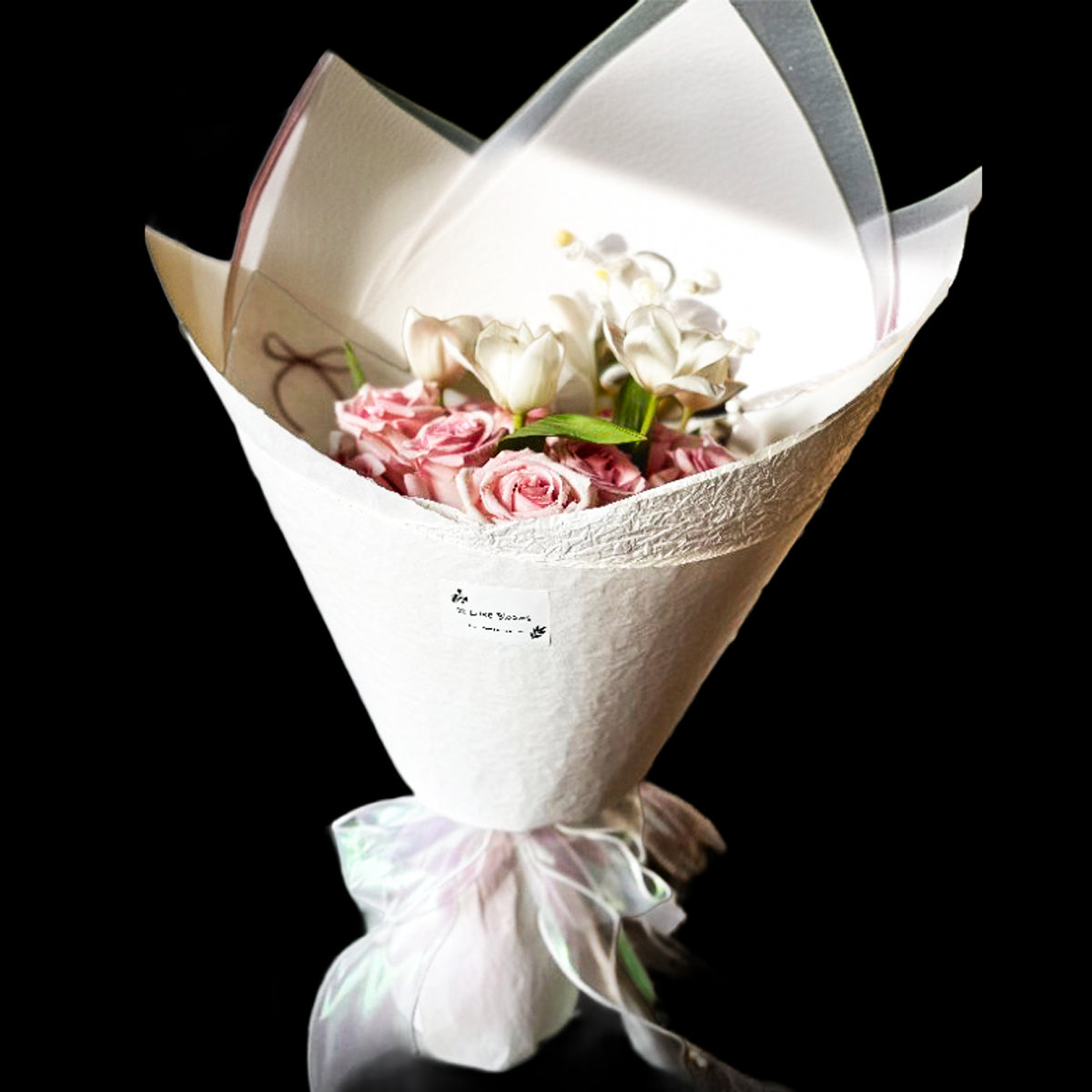 Pure White Melody – Pink Rose & White Tulip Bouquet