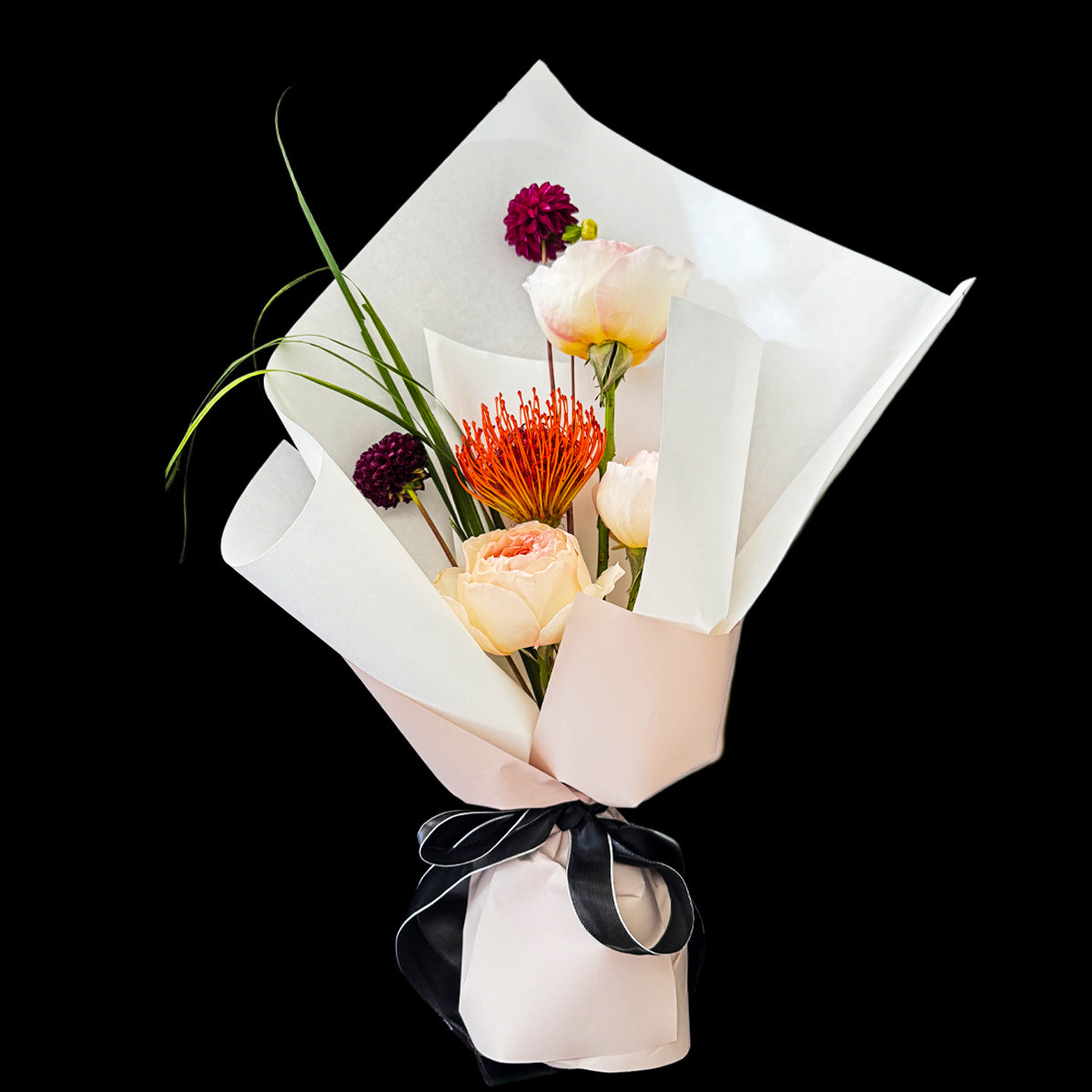 Serenade of Bloom – Blush, Maroon & Protea Bouquet