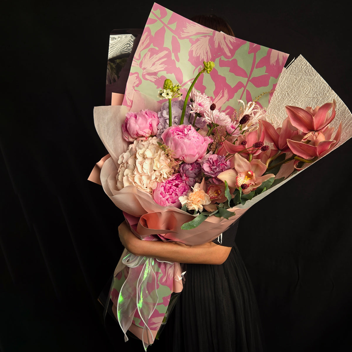 Spring Radiance – Peony & Cymbidium Orchid Celebration Bouquet