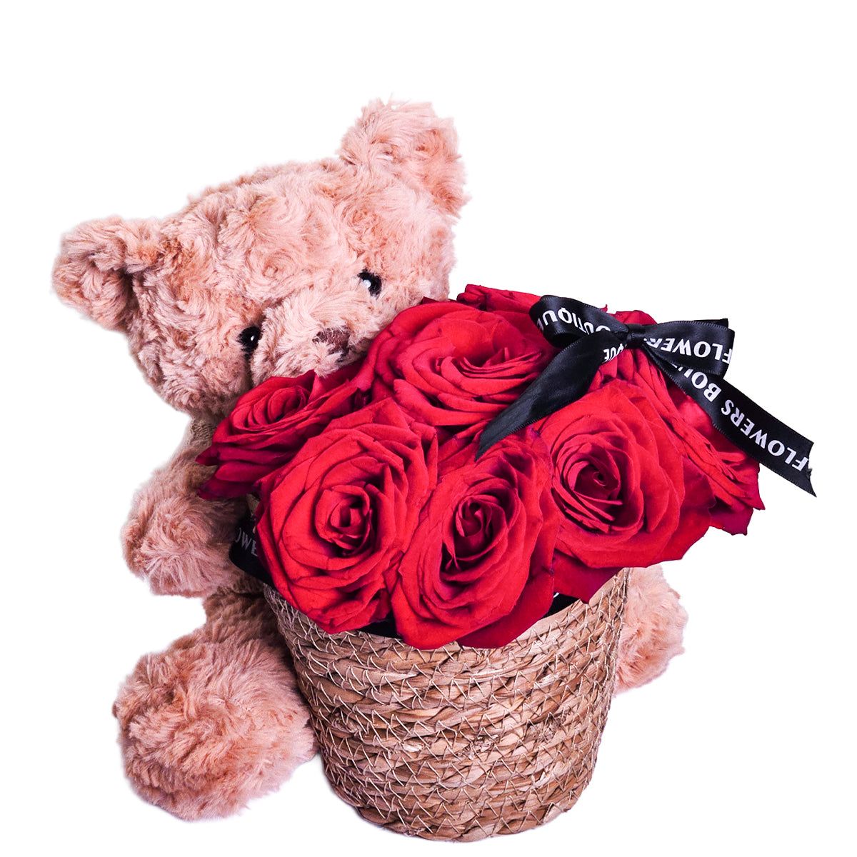 Eternal Embrace – Fresh Red Rose Teddy Bear Arrangement