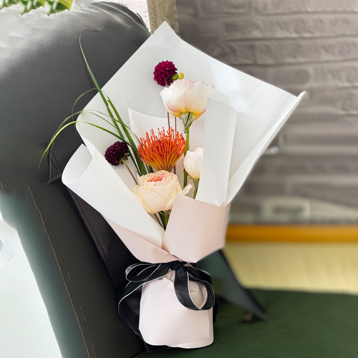Serenade of Bloom – Blush, Maroon & Protea Bouquet