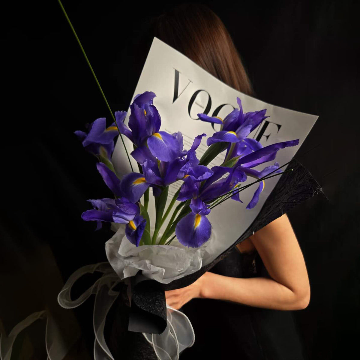 Radiance of Purple – Premium Irises with Black & White Modern Wrap