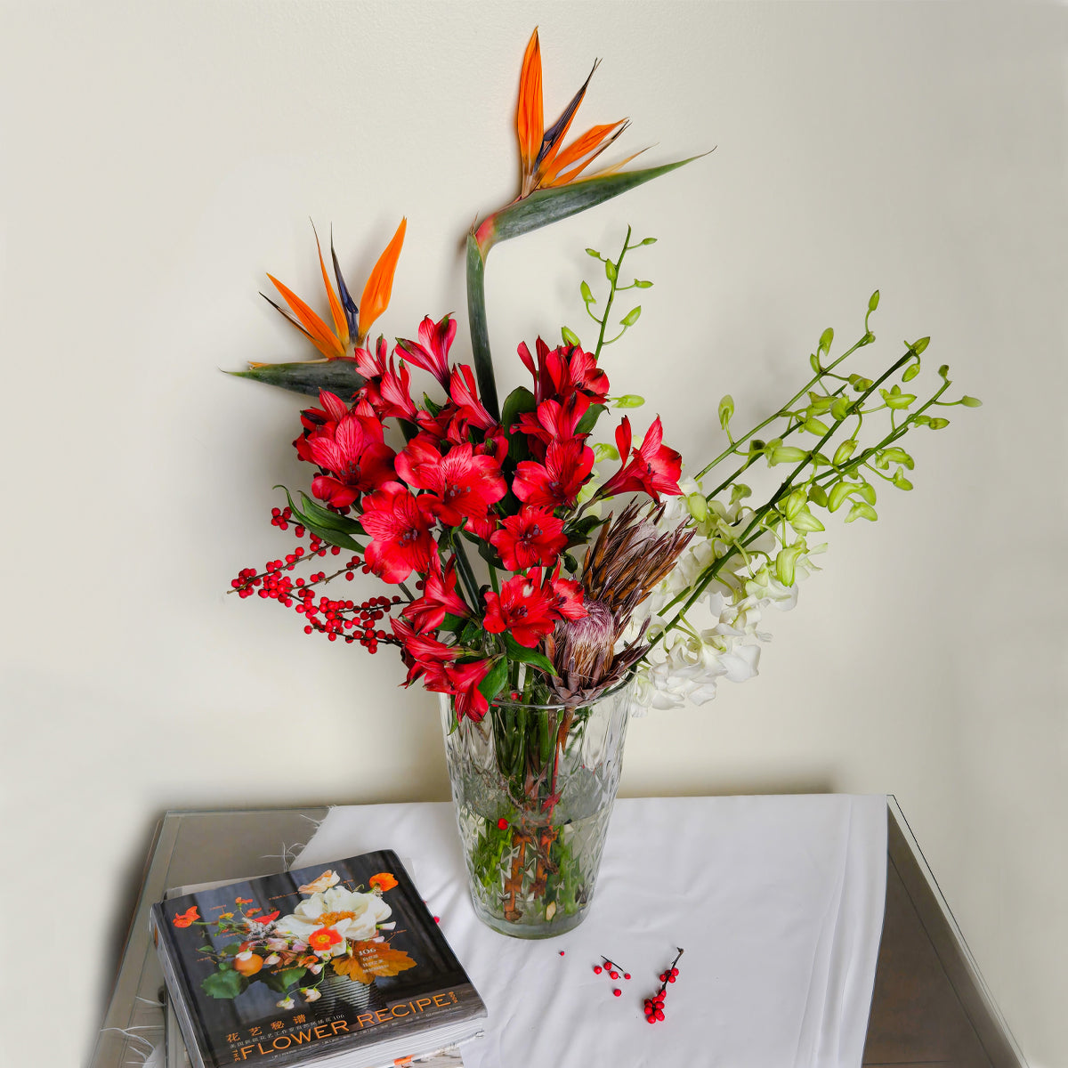 Realm of Passion – Red Lily, Bird of Paradise & Orchid Vase Arrangement