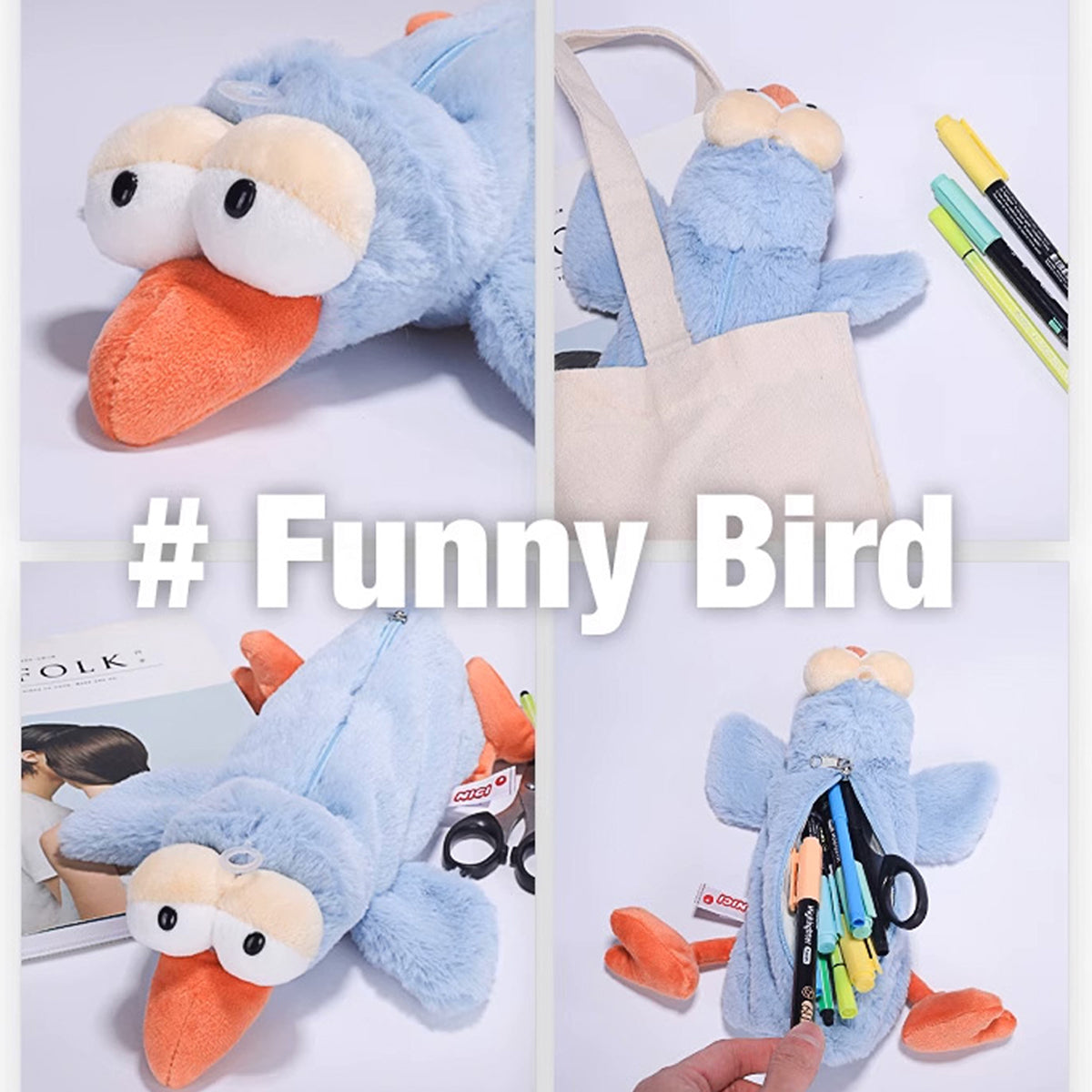 NICI Funny Bird Pouch 11in/28cm