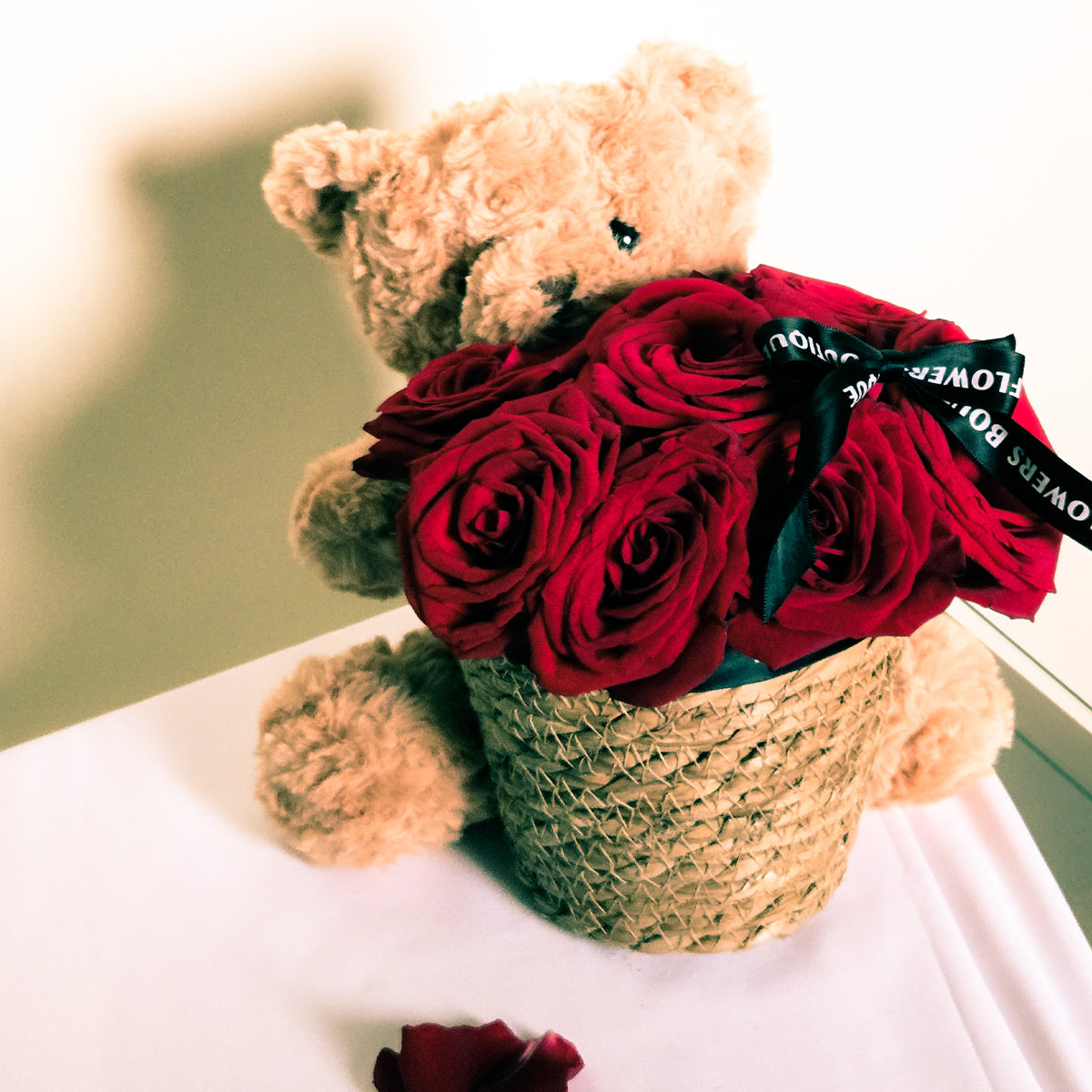 Eternal Embrace – Fresh Red Rose Teddy Bear Arrangement
