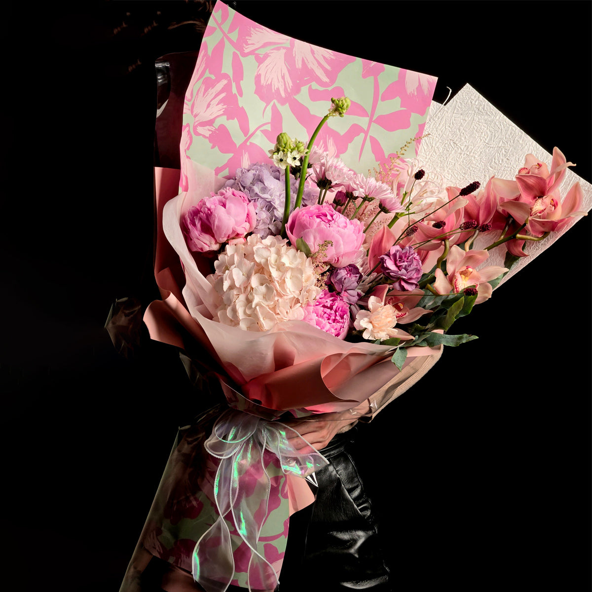 Spring Radiance – Peony & Cymbidium Orchid Celebration Bouquet