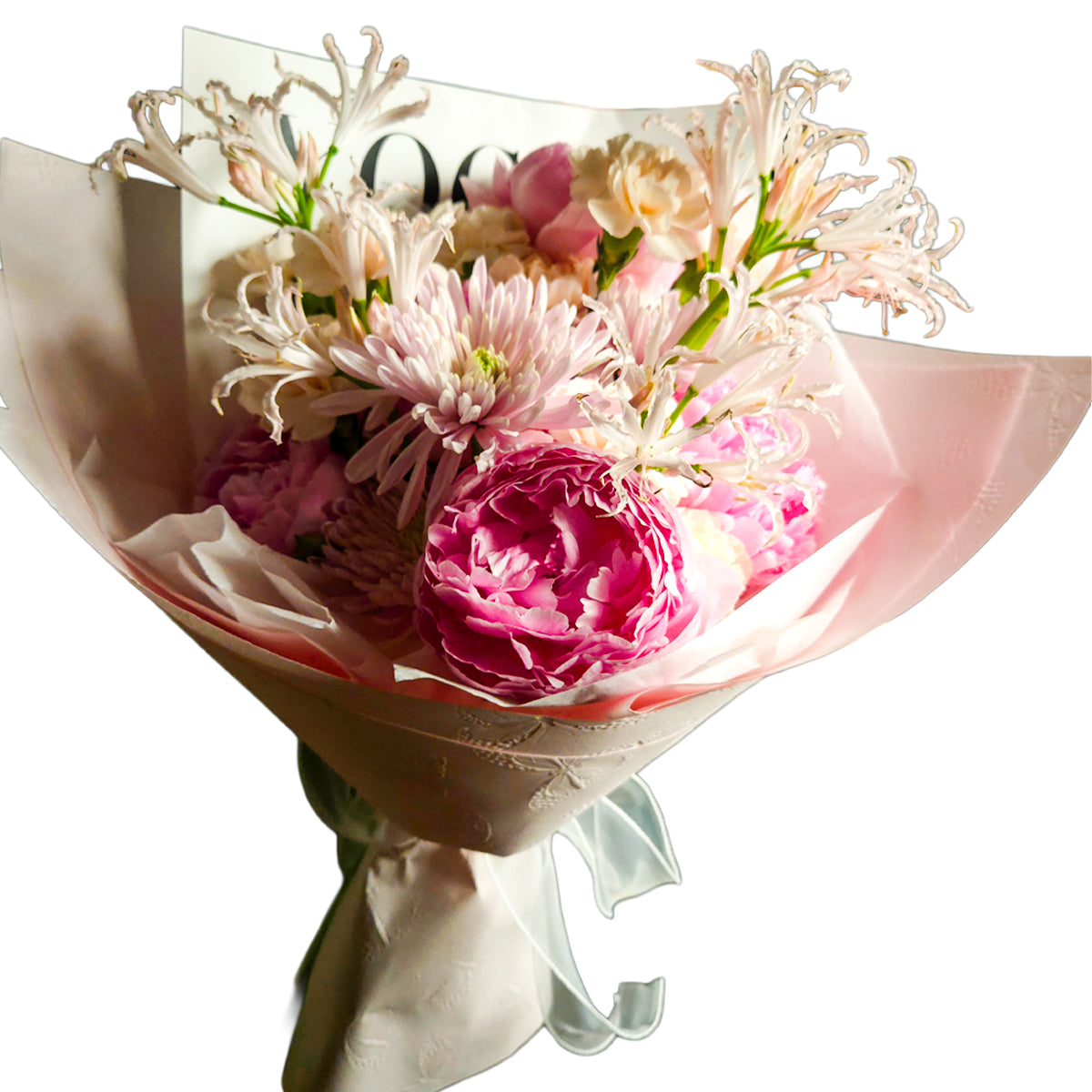 Blush Serenade – Pink Peonies, Carnations & Spider Lilies Bouquet