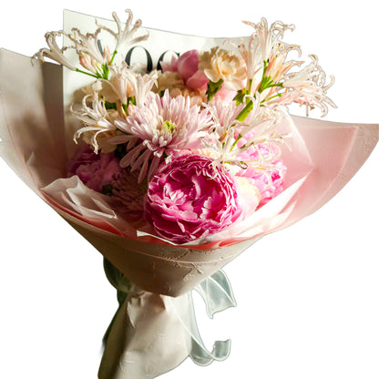 Blush Serenade – Pink Peonies, Carnations & Spider Lilies Bouquet