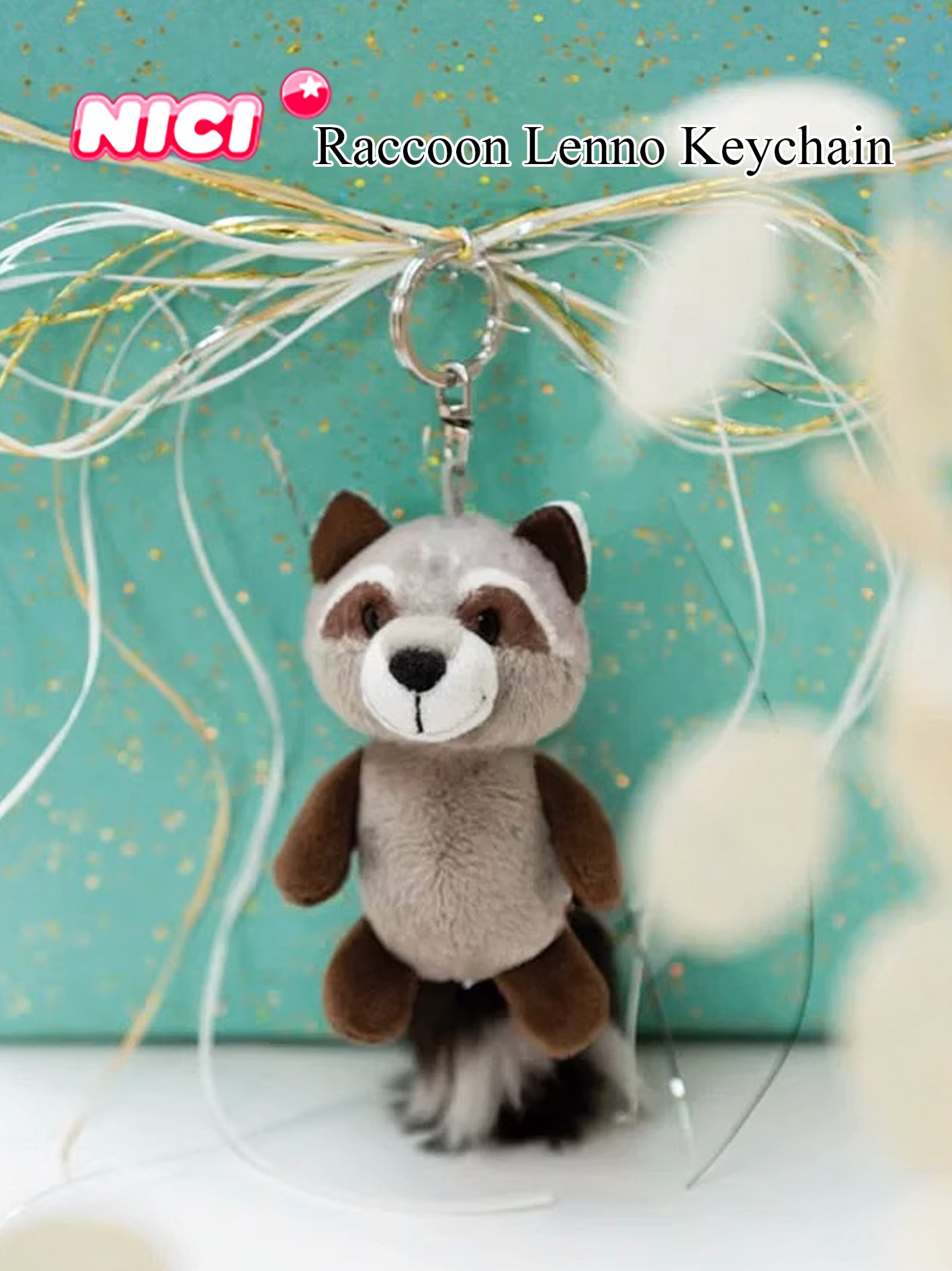 NICI Raccoon Lenno Keychain 4in/10cm