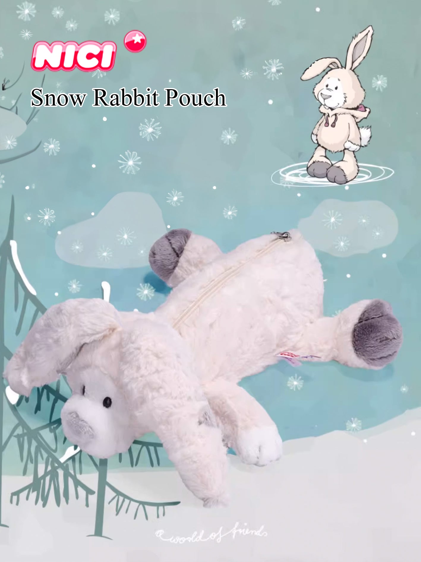 NICI Snow Rabbit Pouch 11in/28cm