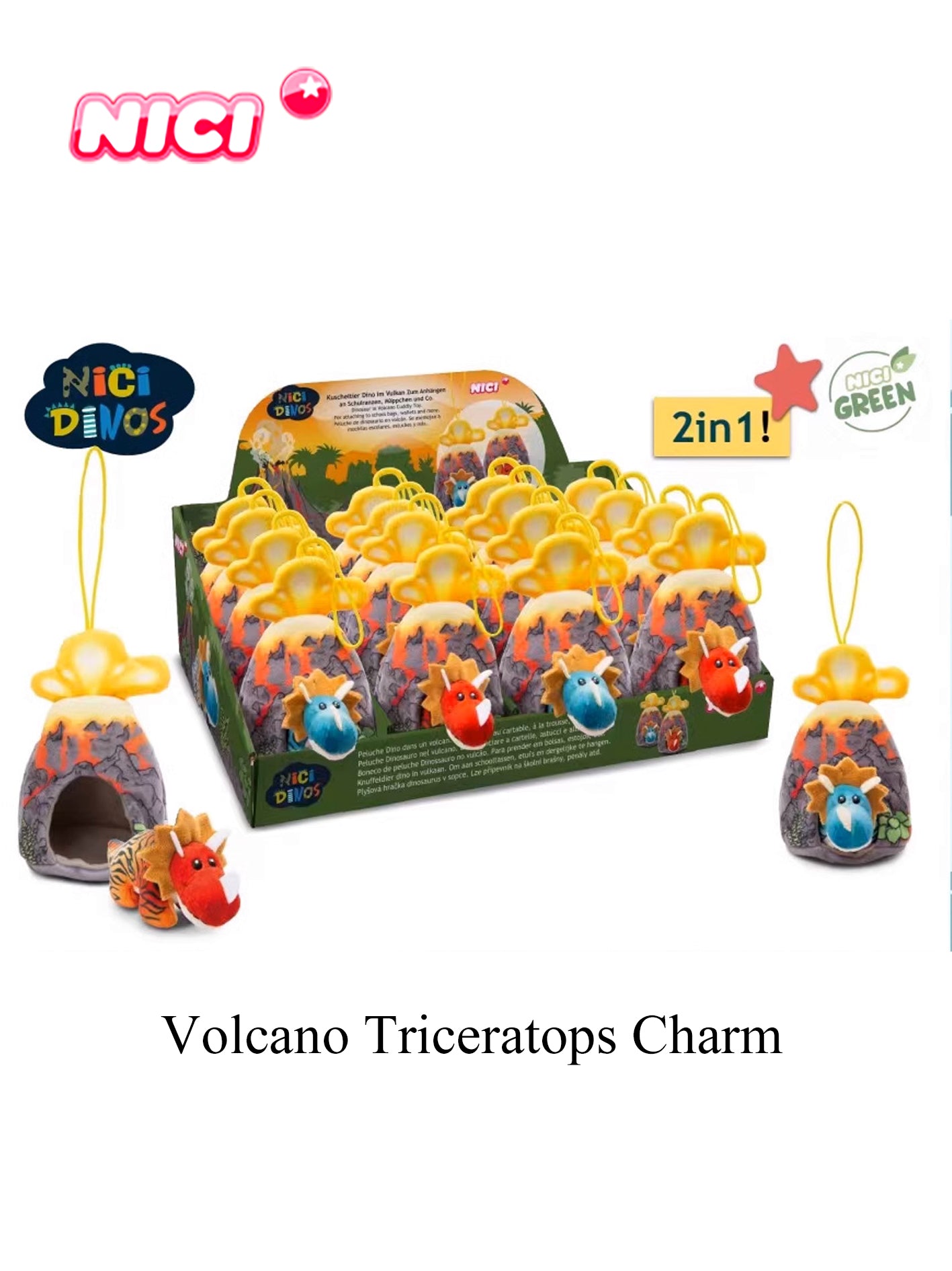 NICI Volcano Triceratops Charm 4.7in/12cm