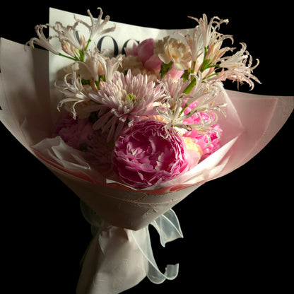 Blush Serenade – Pink Peonies, Carnations & Spider Lilies Bouquet