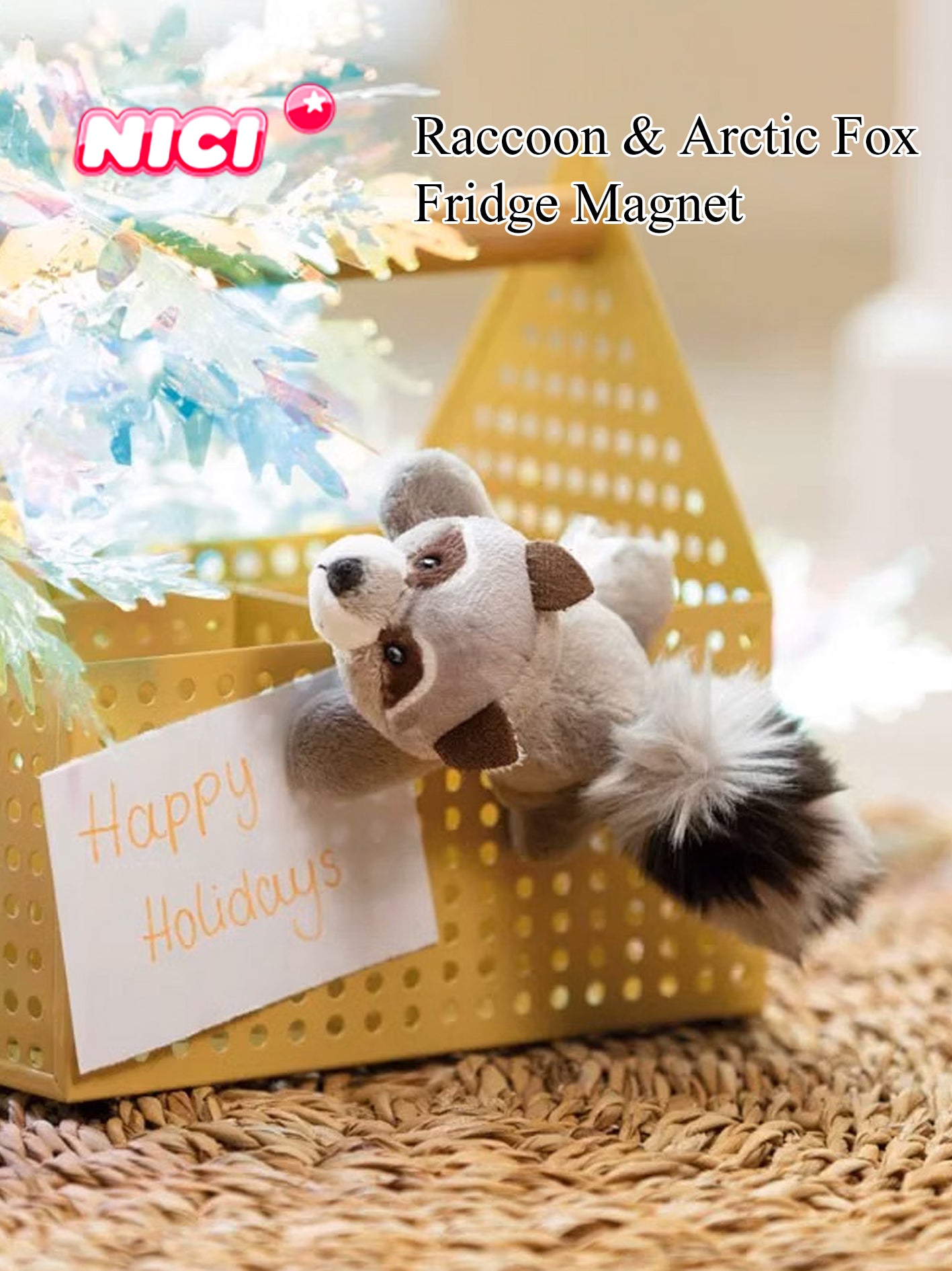 NICI Raccoon/Arctic Fox  Fridge Magnet 4.7in/12cm