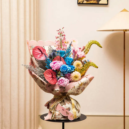 Blushing Aurora Bouquet – Blue Roses, Anthuriums & Seasonal Mix