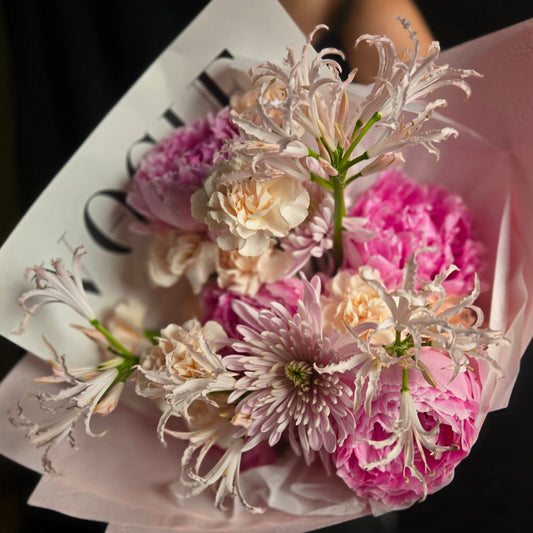 Blush Serenade – Pink Peonies, Carnations & Spider Lilies Bouquet