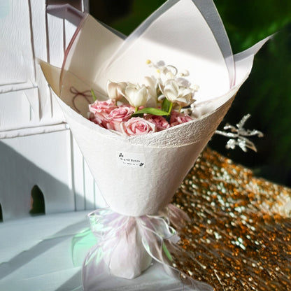 Pure White Melody – Pink Rose & White Tulip Bouquet