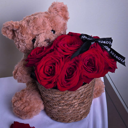 Eternal Embrace – Fresh Red Rose Teddy Bear Arrangement