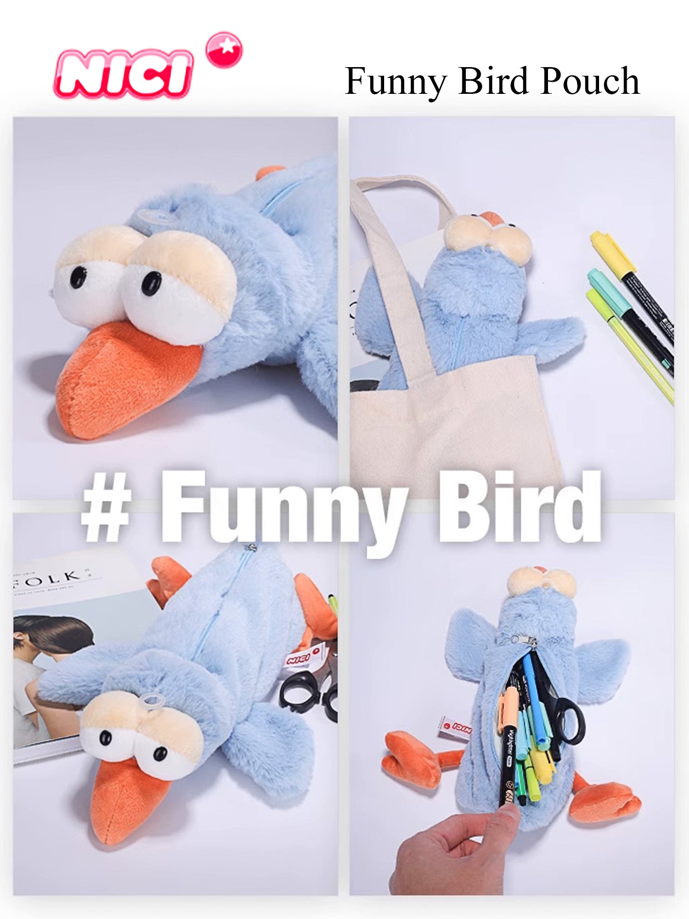 NICI Funny Bird Pouch 11in/28cm