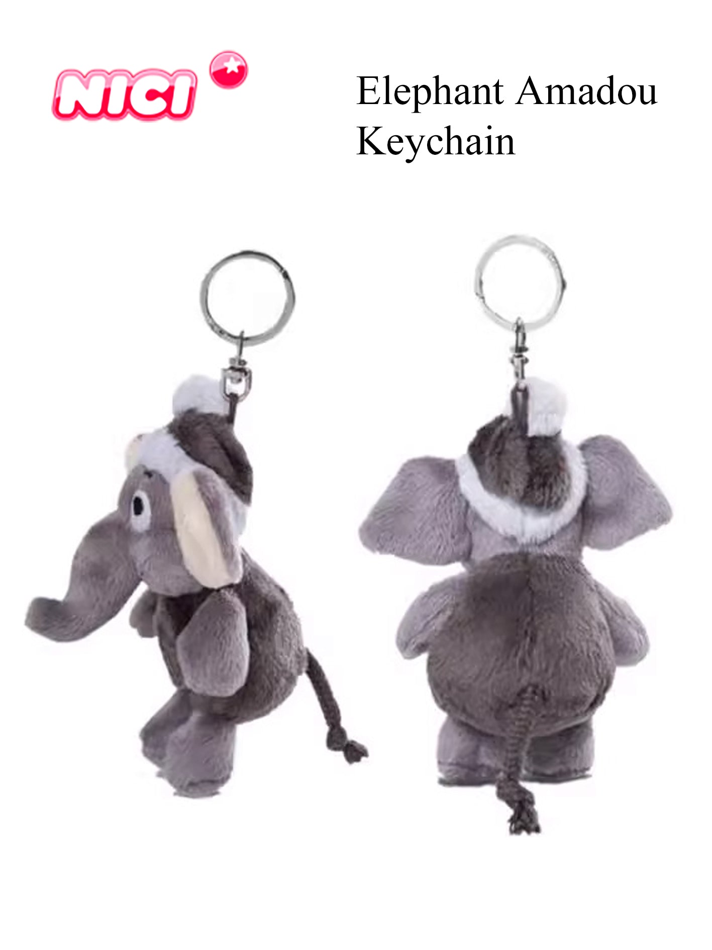 NICI Elephant Amadou Keychain 4in/10cm