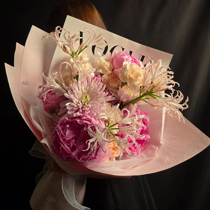 Blush Serenade – Pink Peonies, Carnations & Spider Lilies Bouquet