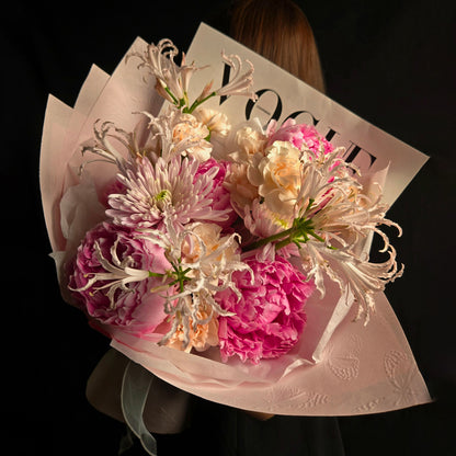 Blush Serenade – Pink Peonies, Carnations & Spider Lilies Bouquet